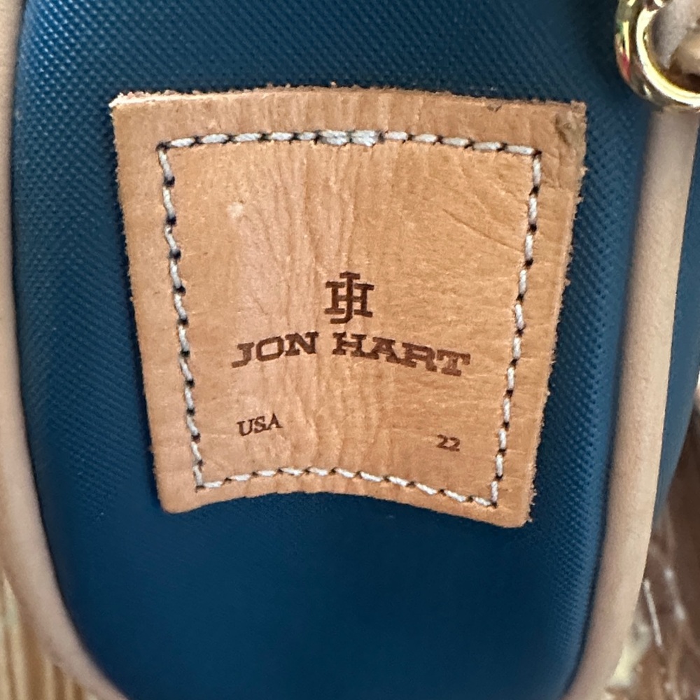 Navy Round Crossbody Jon Hart with Tan Trim - Picture 2 of 4